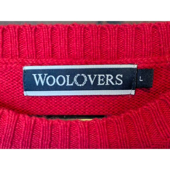 Woolovers 100% Wool Red Crewneck Sweater Size Large Warm Cozy Fall Winter - Picture 3 of 3